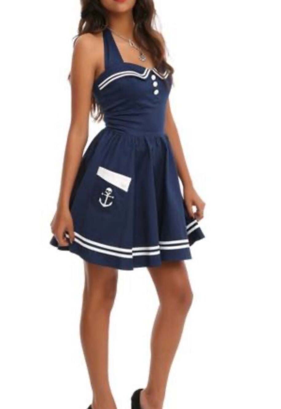 Hell Bunny Vixen Motley Sailor Navy Pinup Dress with Skull Anchor Details